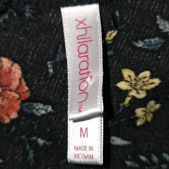 Xhilaration Black Floral Ruffle Dress Women's Medium Keyhole Neck Flared Sleeve - Picture 2 of 10